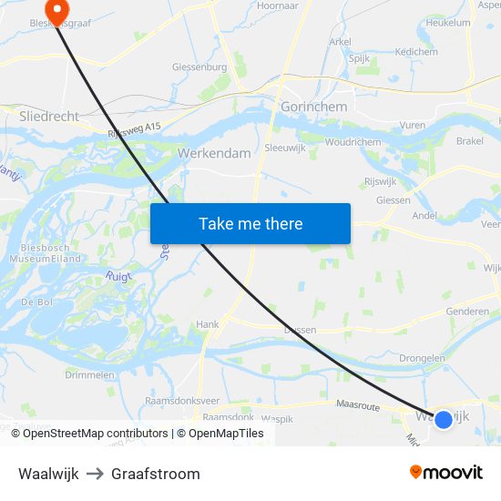 Waalwijk to Graafstroom map
