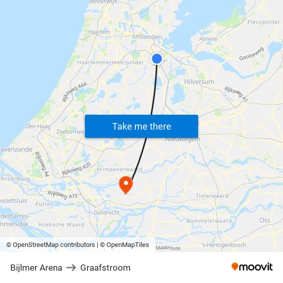 Bijlmer Arena to Graafstroom map