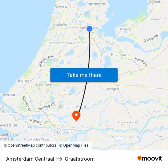 Amsterdam Centraal to Graafstroom map