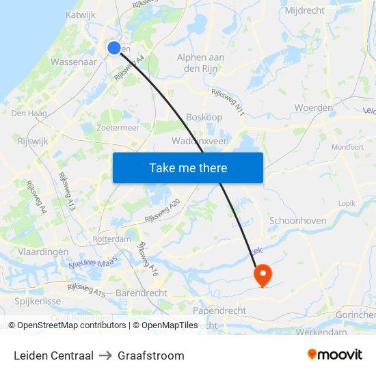 Leiden Centraal to Graafstroom map