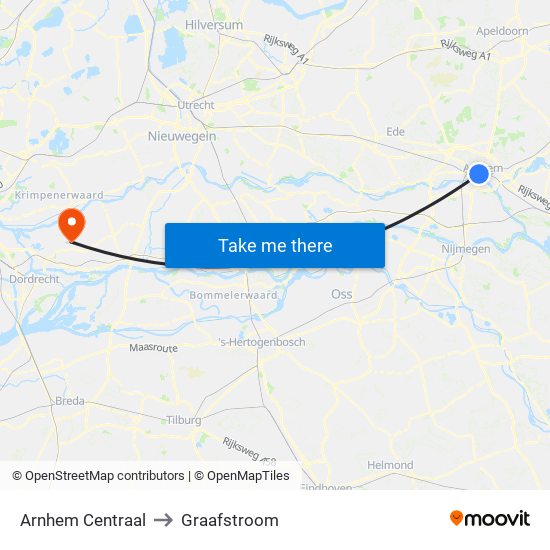 Arnhem Centraal to Graafstroom map