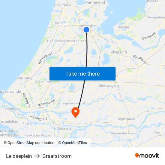Leidseplein to Graafstroom map