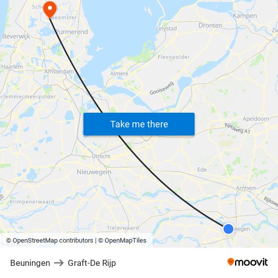 Beuningen to Graft-De Rijp map