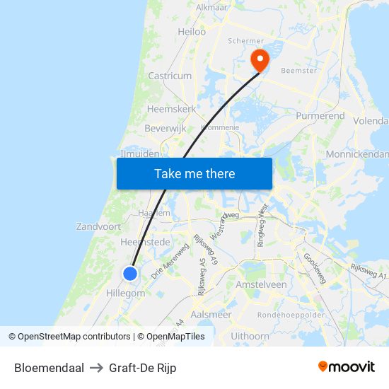 Bloemendaal to Graft-De Rijp map