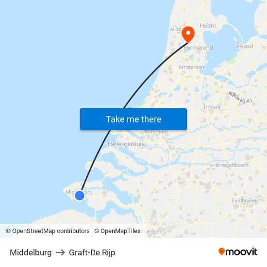 Middelburg to Graft-De Rijp map