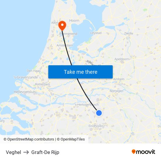 Veghel to Graft-De Rijp map