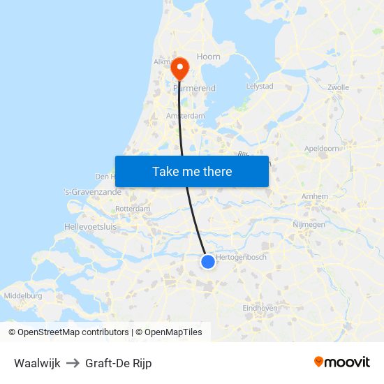 Waalwijk to Graft-De Rijp map