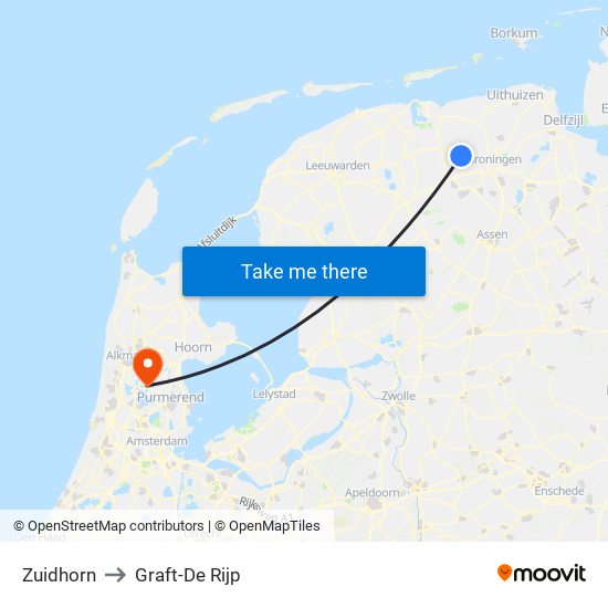 Zuidhorn to Graft-De Rijp map