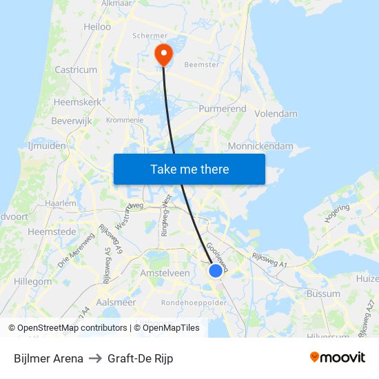 Bijlmer Arena to Graft-De Rijp map