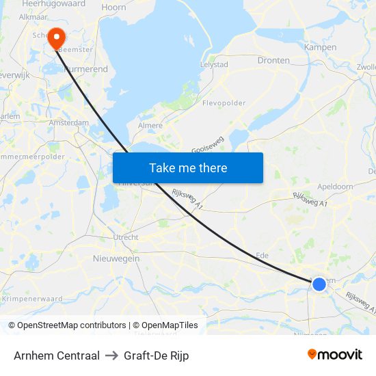 Arnhem Centraal to Graft-De Rijp map