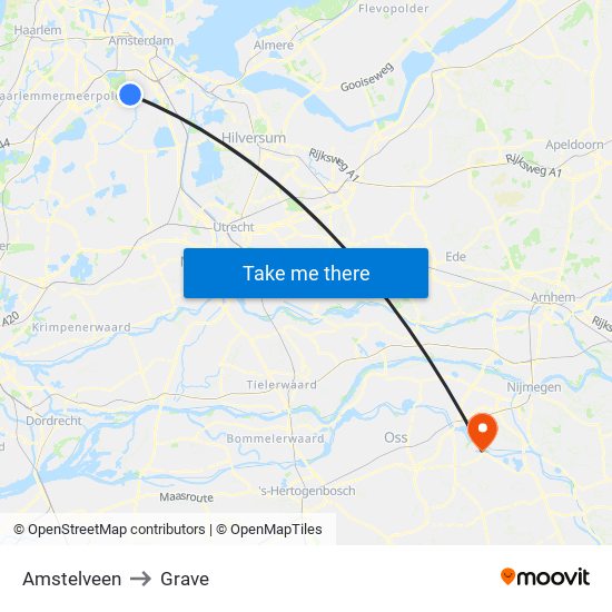 Amstelveen to Grave map