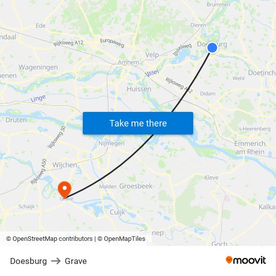 Doesburg to Grave map