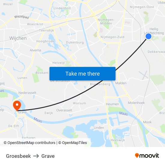 Groesbeek to Grave map