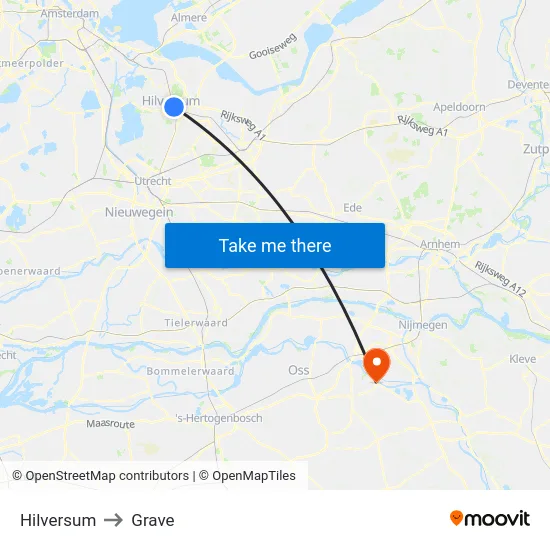 Hilversum to Grave map