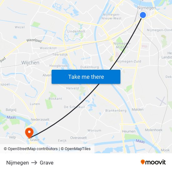 Nijmegen to Grave map