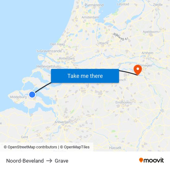 Noord-Beveland to Grave map