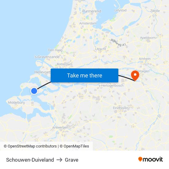 Schouwen-Duiveland to Grave map