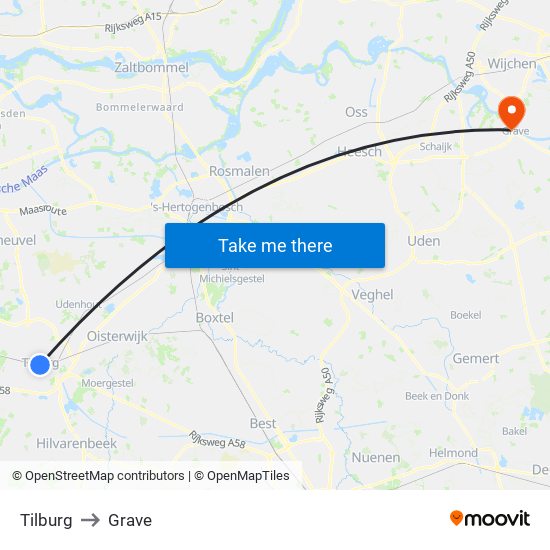 Tilburg to Grave map