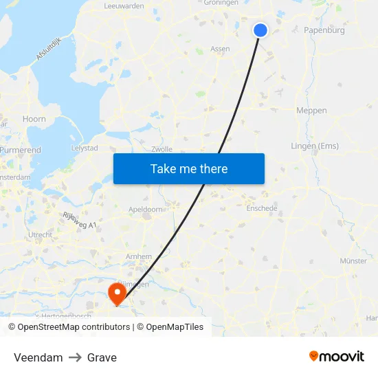 Veendam to Grave map