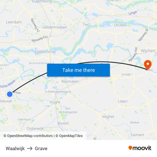 Waalwijk to Grave map