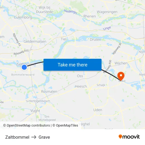 Zaltbommel to Grave map