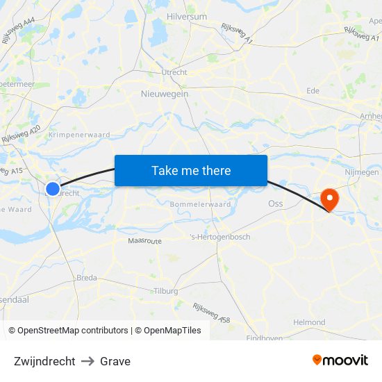 Zwijndrecht to Grave map