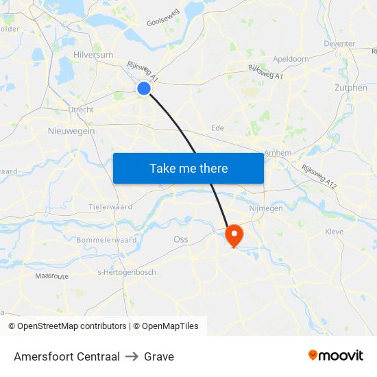 Amersfoort Centraal to Grave map