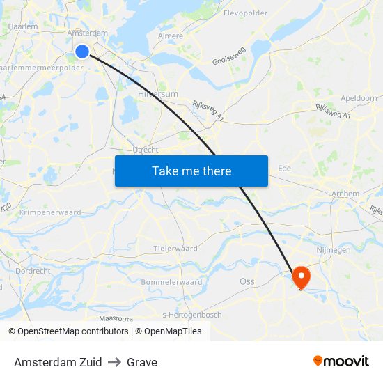 Amsterdam Zuid to Grave map