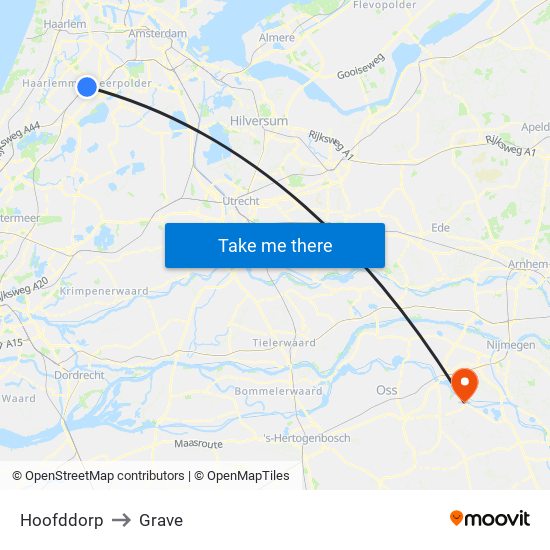 Hoofddorp to Grave map