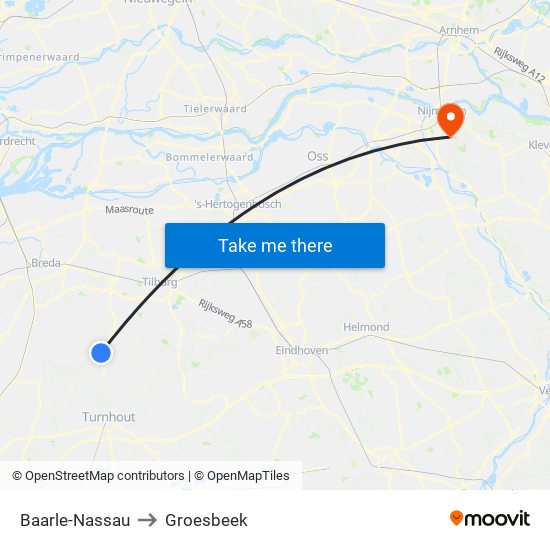 Baarle-Nassau to Groesbeek map