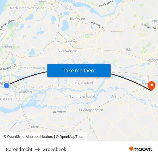 Barendrecht to Groesbeek map