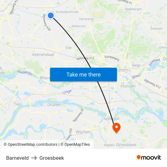 Barneveld to Groesbeek map