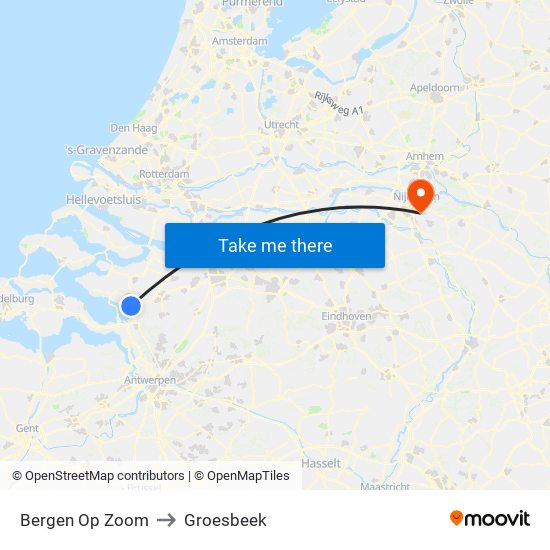 Bergen Op Zoom to Groesbeek map