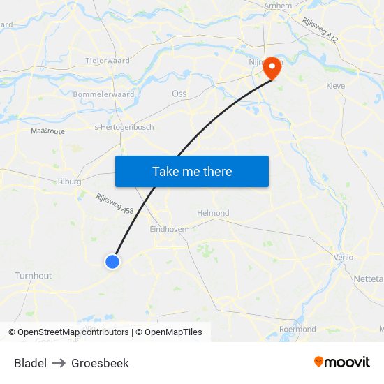 Bladel to Groesbeek map