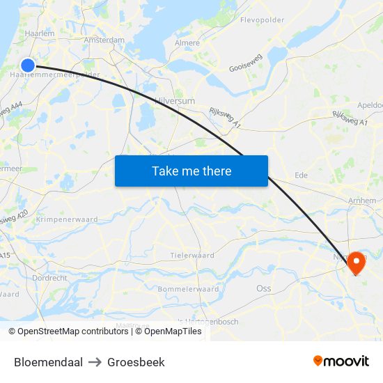 Bloemendaal to Groesbeek map