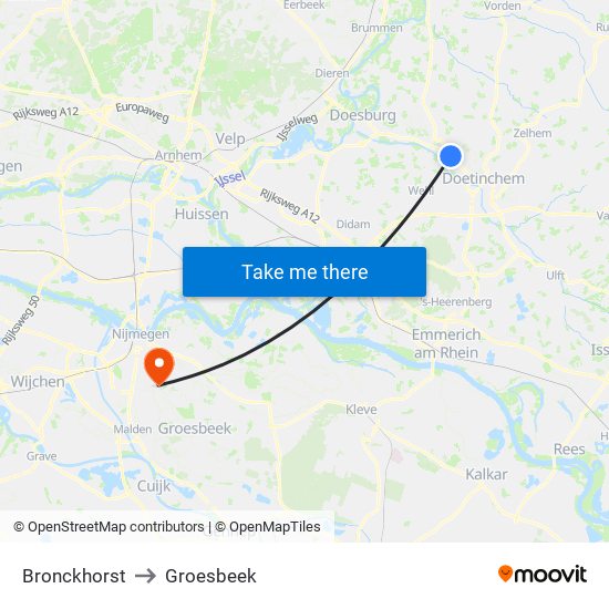 Bronckhorst to Groesbeek map