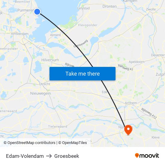 Edam-Volendam to Groesbeek map