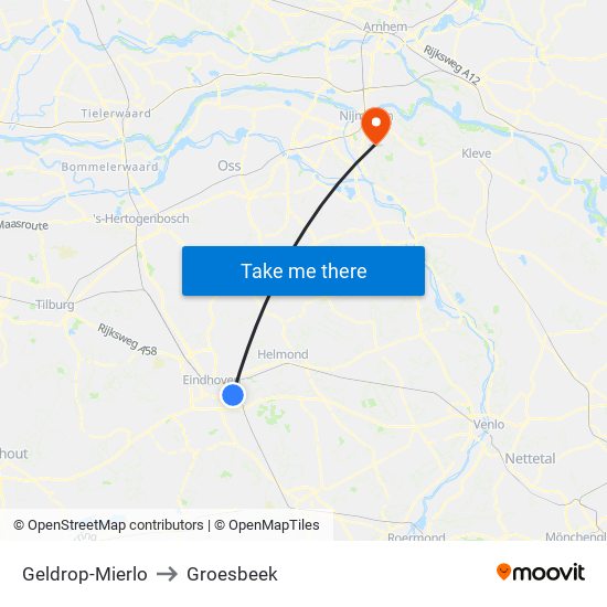 Geldrop-Mierlo to Groesbeek map