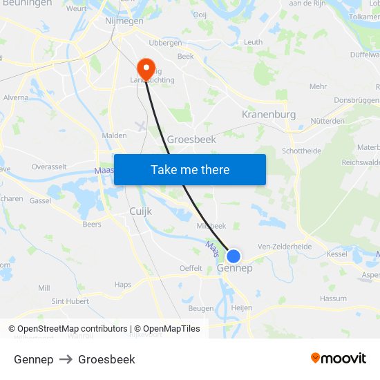 Gennep to Groesbeek map