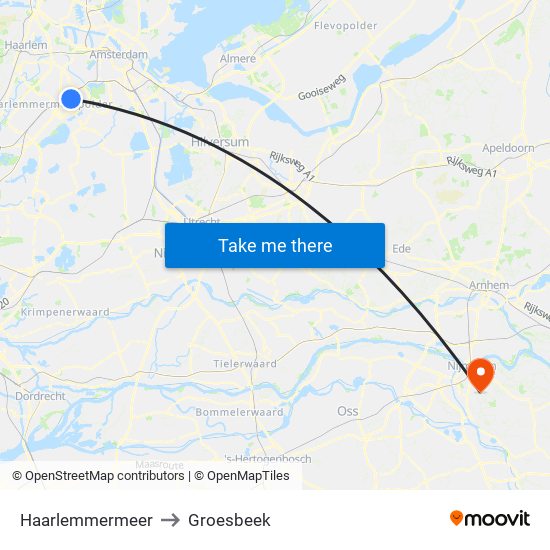 Haarlemmermeer to Groesbeek map