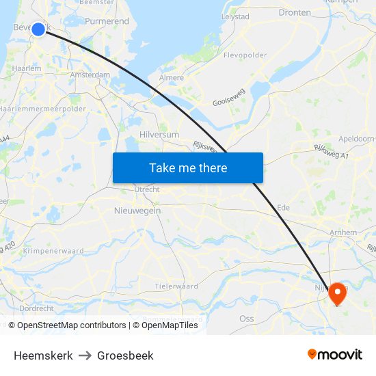 Heemskerk to Groesbeek map