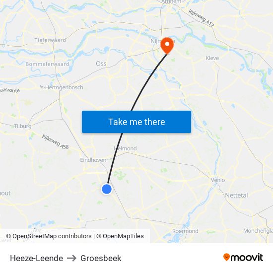 Heeze-Leende to Groesbeek map