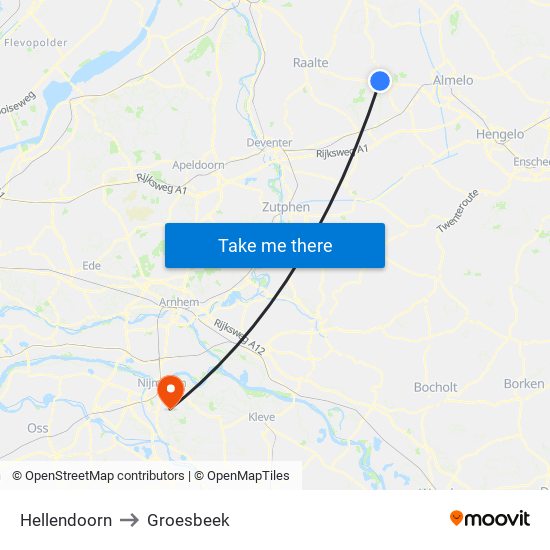 Hellendoorn to Groesbeek map