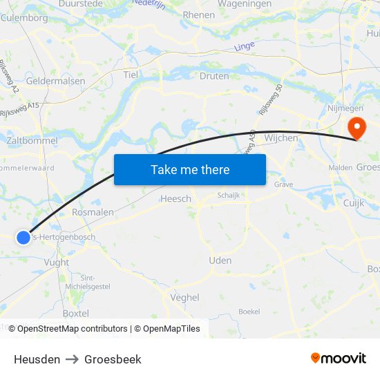 Heusden to Groesbeek map