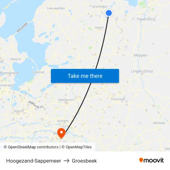 Hoogezand-Sappemeer to Groesbeek map