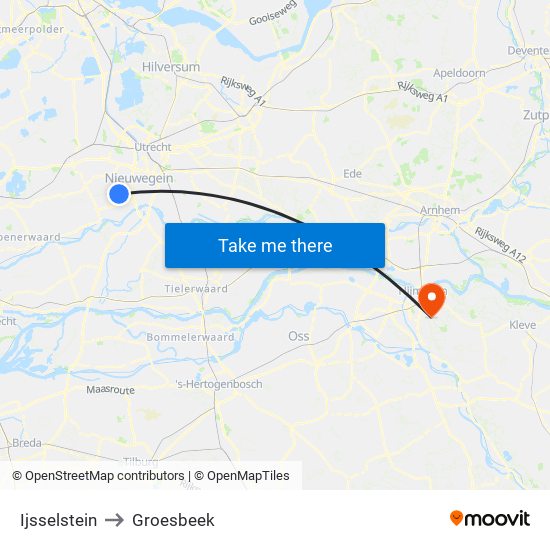 Ijsselstein to Groesbeek map