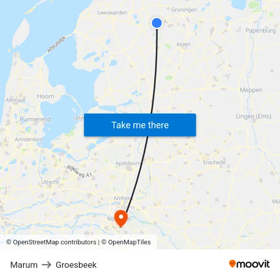 Marum to Groesbeek map