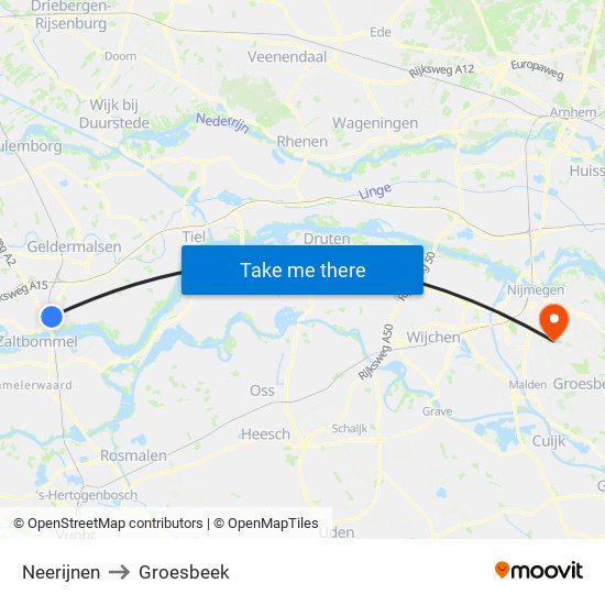 Neerijnen to Groesbeek map