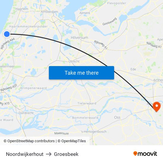 Noordwijkerhout to Groesbeek map