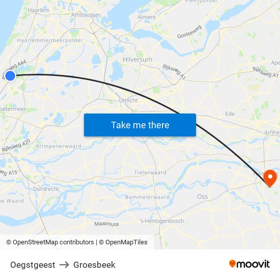 Oegstgeest to Groesbeek map